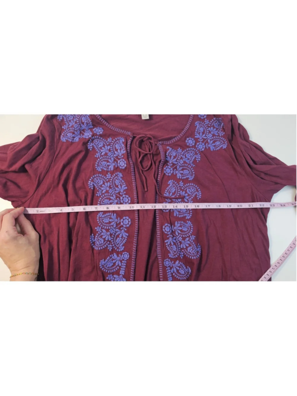 LOGO 1X open cardigan 1 tie front tunic long sleeve peasant embroidered pockets